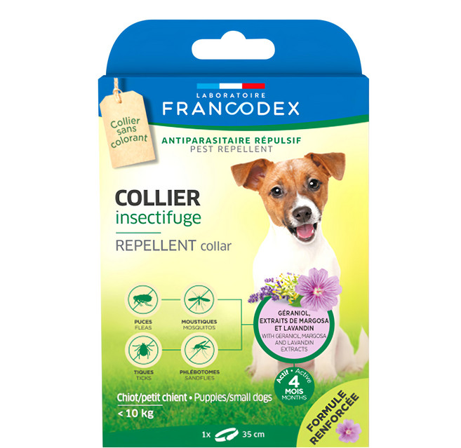 FRANCODEX 法典 新綠野防水驅蟲頸圈 35cm 10kg以下 小型犬適用, 白色, 1盒