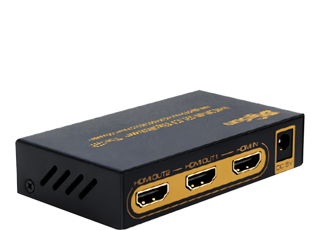 DigiSun 得揚 4K HDMI 2.0 一進二出影音分配器 95 x 53 x 22mm 142g, 黑色 + 黃色, 1個