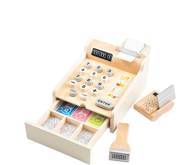 woet 木製收銀機玩具 #10651, 珍珠白, 1組