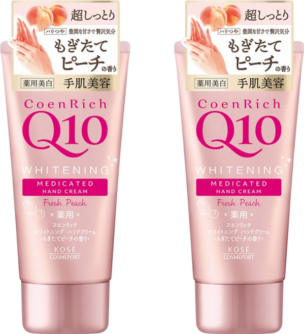 KOSE 高絲 CoenRich Q10 活齡 濃密美容護手霜 蜜桃香 亮白保濕 清爽易吸收 保濕不油膩, 80g, 2條