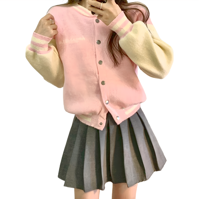 BUY LOVE 買到戀愛 撞色字母拼接針織棒球外套