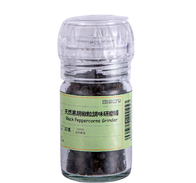Macro 天然黑胡椒粒調味研磨罐, 30g, 1瓶