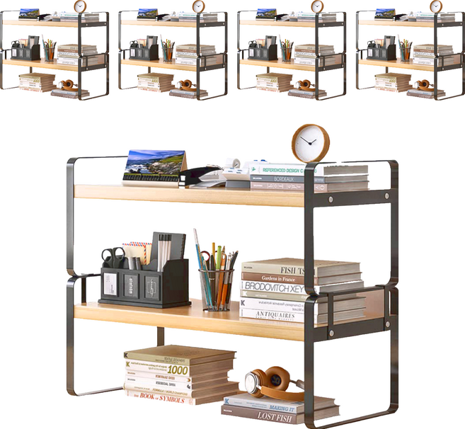 品屋 長雙層桌面置物架 0250 50cm, 雙層黑架 + 原木色, 5個