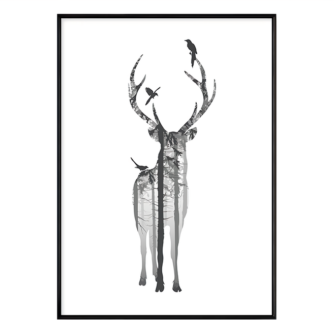 BOLUO GALLERY 菠蘿選畫所 森林的麋鹿 掛畫, 黑色