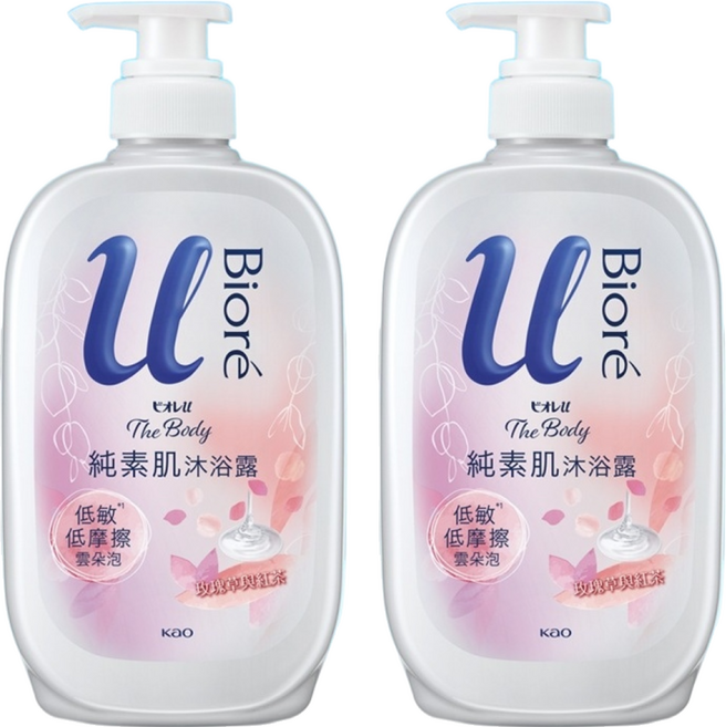 Biore 蜜妮 純素肌沐浴露 玫瑰草與紅茶, 2瓶, 650g