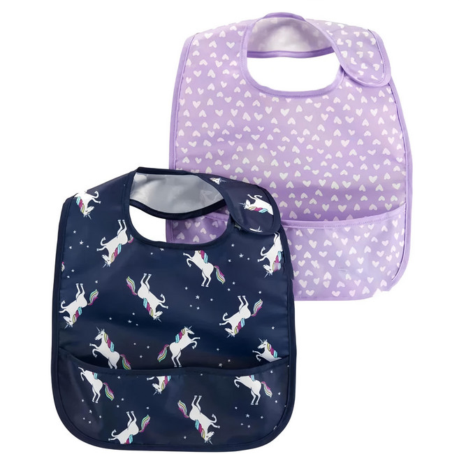 卡特 carter's 防水接漏圍兜口水巾2件組 獨角獸 + 紫愛心 柔軟舒適 易清潔