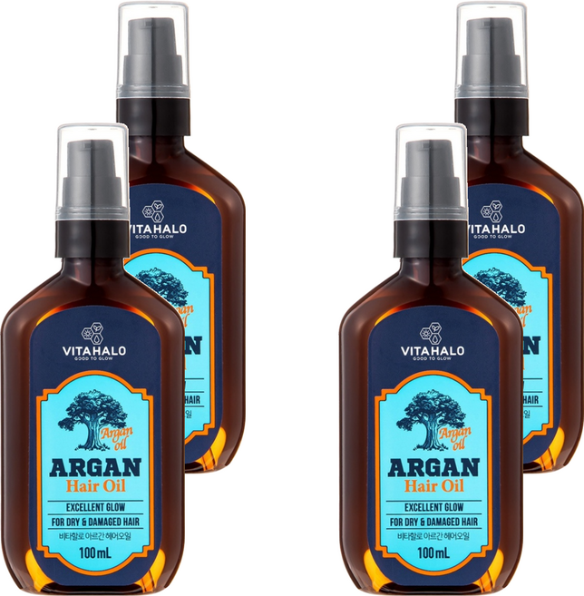 VITAHALO 摩洛哥堅果護髮精油 適用於乾燥和受損髮質 提供光澤, 100ml, 4瓶