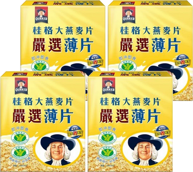 QUAKER 桂格 即沖即食大燕麥片嚴選薄片, 1.2kg, 4盒