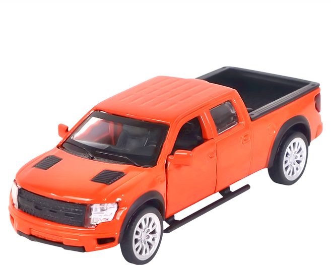 kidmate 孩子王 1:52 Ford F-150 SVT Raptor 橘色合金車模型 精緻收藏擺設, 1個