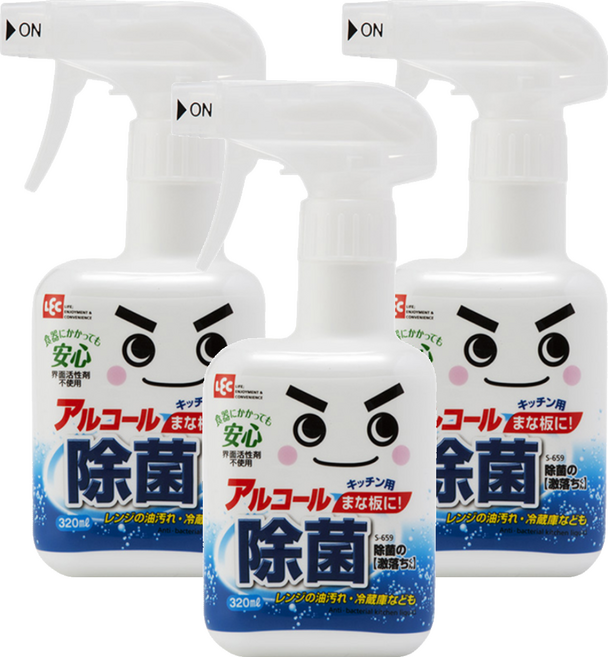 LEC 激落君 防菌電解水 砧板/刀具/食器/廚房冰箱/微波爐清潔抗菌 不含介面活性劑 日本製造, 320ml, 3瓶