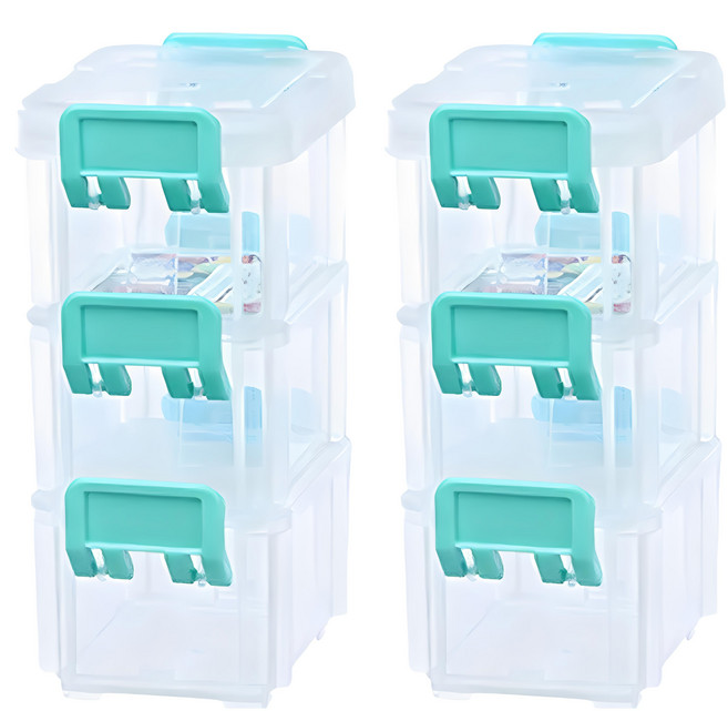 KEYWAY 聯府 高點連結盒 9.1 x 6.5 x 5.5cm 2號 3個, 1層, 透明 + 綠
