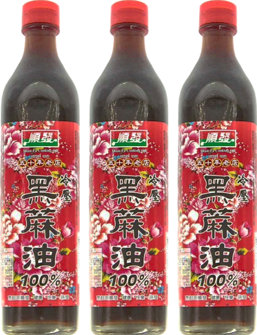 順發油品 冷壓黑麻油, 520ml, 3瓶