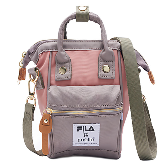 FILA 斐樂 anello聯名款 撞色系列 防潑水強化 經典口金迷你手提斜背包, 奶茶色 + 粉紅色, 1個