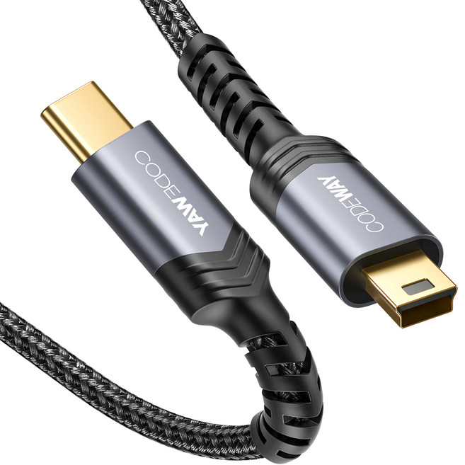 CODEWAY USB-C to Mini-B 2.0 傳輸線, 0.3m, 黑色, 1條