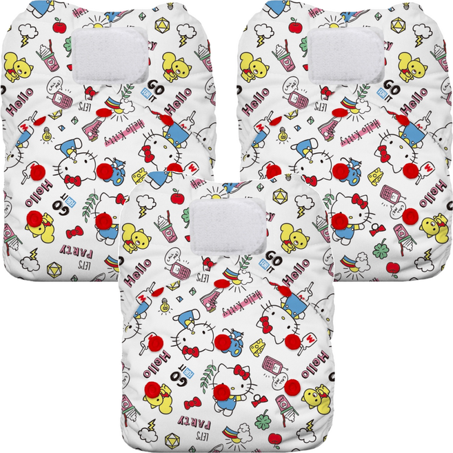 THiRSTiES AIO壓扣一體式布尿布 SANRIO聯名款 OS(4-18kg) 100%有機棉, Hello Kitty My Friends, 2件
