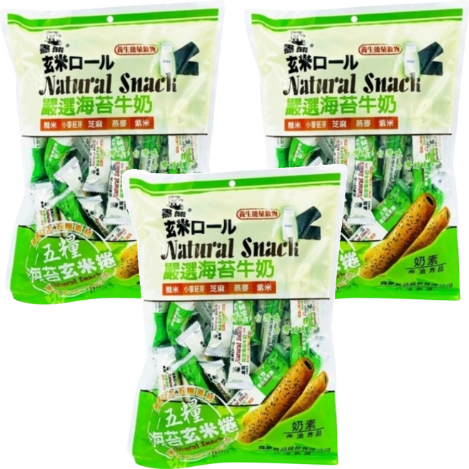 黑熊 五糧海苔玄米捲 奶素, 400g, 3袋
