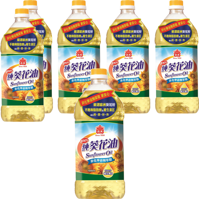 義美 100%純葵花油, 1.5L, 6瓶