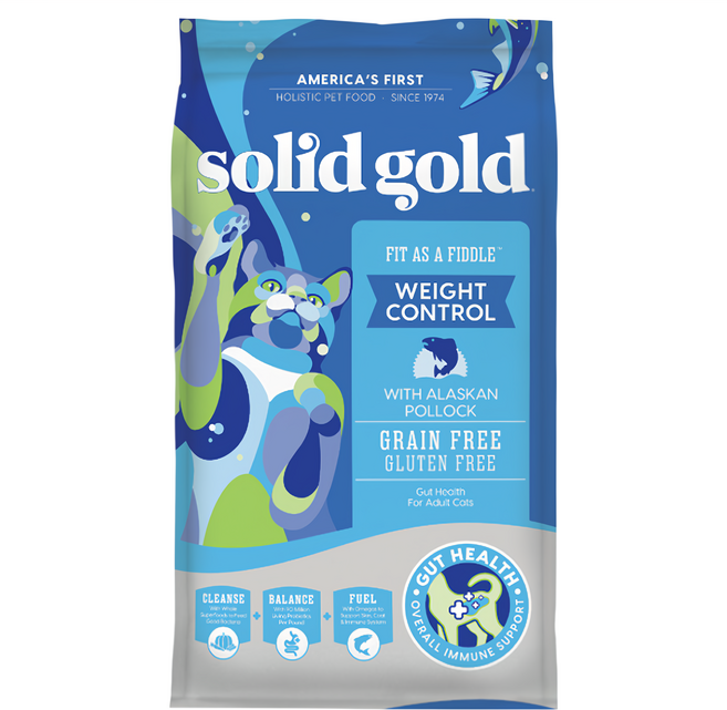 solid gold 素力高 成貓 Fit as a Fiddle 身輕如燕 熟齡&低卡維持體態食譜貓糧, 1.36kg, 1袋, 阿拉斯加狹鱈魚+超級食物