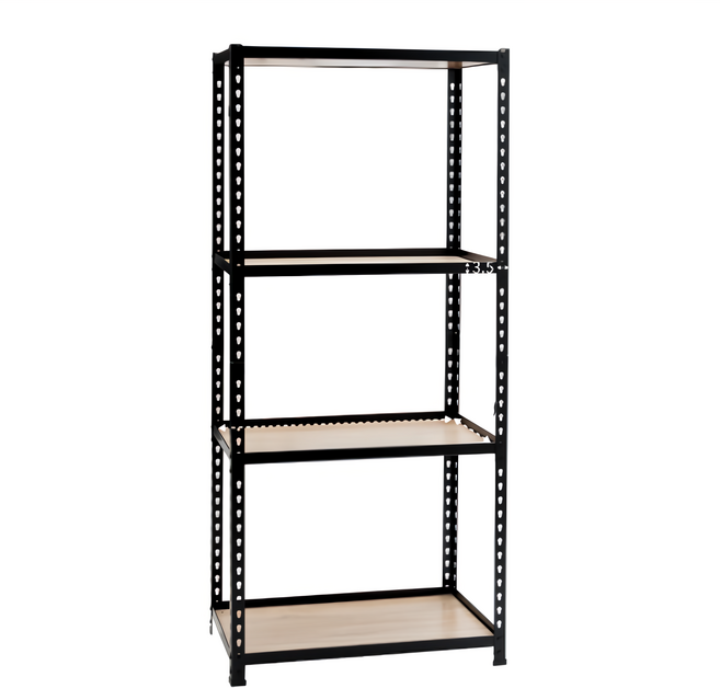AMOS 亞摩斯 四層免螺絲角鋼木板貨架 WTA020BK 76 x 31 x 169cm, 黑色, 1個