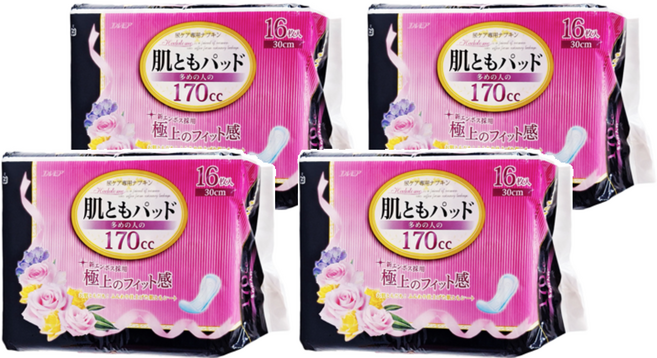 ELLEMOI 女用 日本一番 失禁棉墊 多量型 170cc, 30cm, 16片, 4包