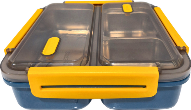 JUST HOME 密封隔熱304不鏽鋼3格正方便當盒 分隔設計 莫蘭迪配色, 藍色, 1組