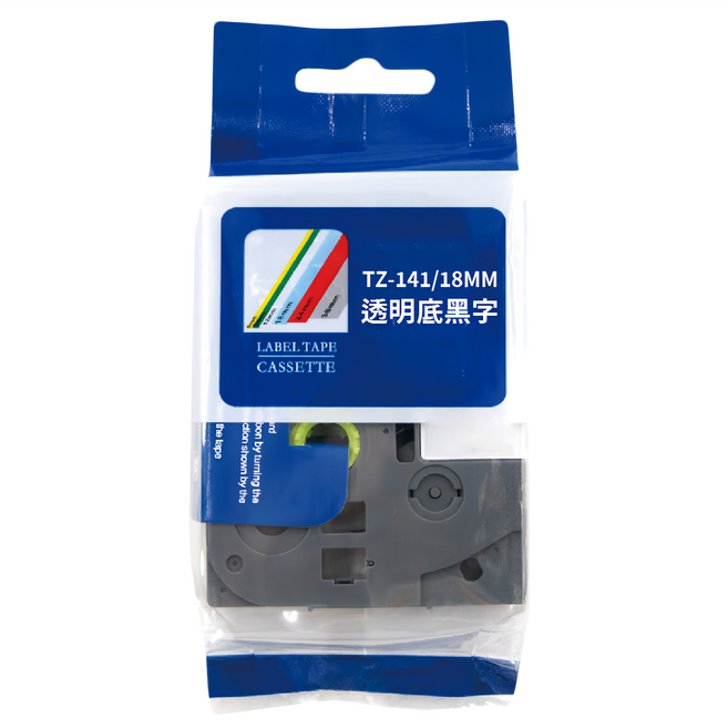 NEXTPAGE 台灣榮工 護貝標籤帶 TZ-141 Brother適用, 透明底黑字, 8m
