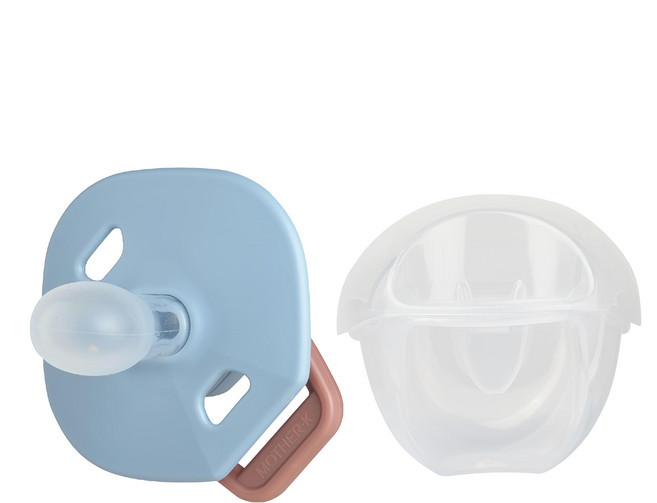 MOTHER-K 拇指安撫奶嘴 附收納盒 矽膠材質 8g超輕量, 新生兒用, 寧靜灰藍, 1個