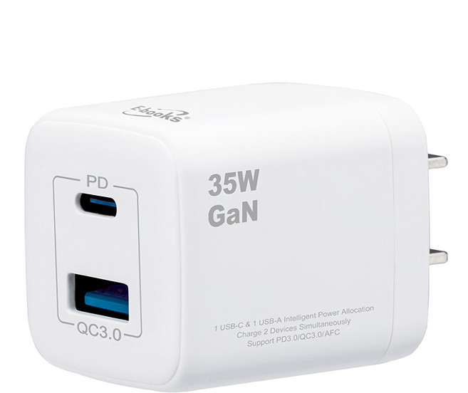 E-books 35W Dual Port PD+QC3.0 充電器 Fast Charging GaN 台灣製造 白色
