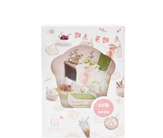 CARD LOVER 信的戀人 明信片 加卡片 綜合版面 30張, 甜點更甜一點, 1盒