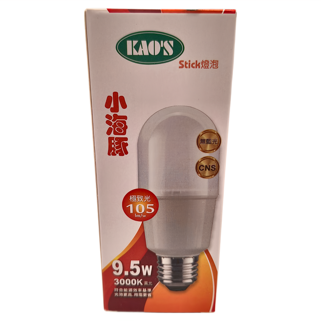 KAO'S 高氏 小海豚 Stick燈泡 9.5W 3000K, 黃光, 1個