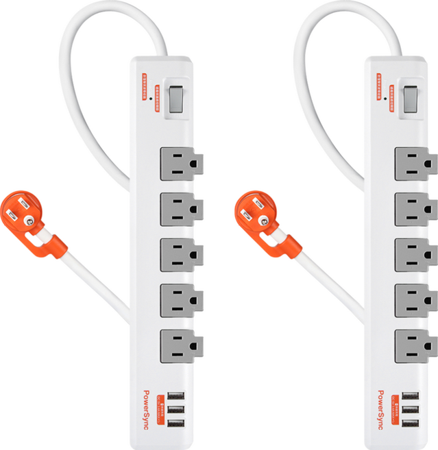 PowerSync 群加 1開5插3埠USB防雷抗搖擺旋轉延長線 5孔 TR539018 1.8m 白色, 2個