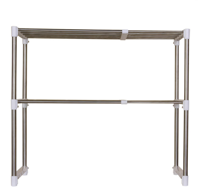 雙手萬能 不鏽鋼伸縮雙層置物架, 銀色, 1個