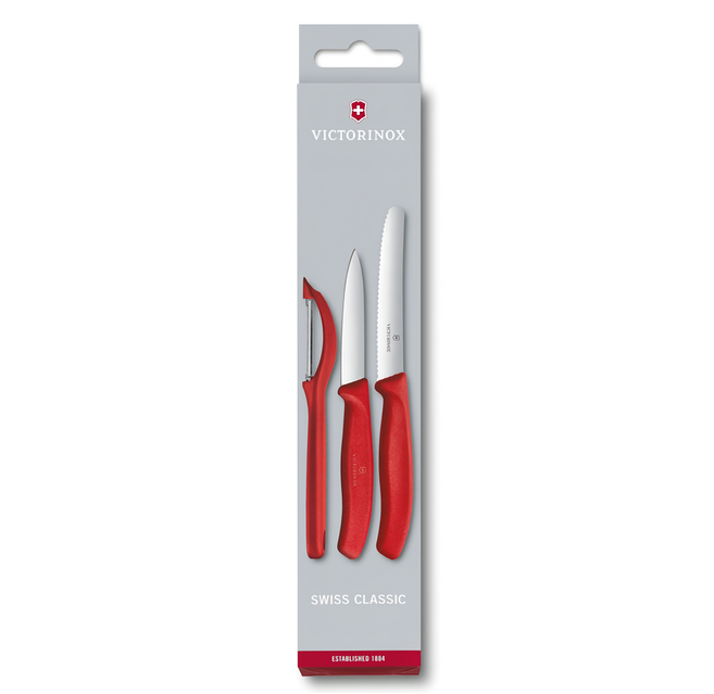 VICTORINOX 瑞士維氏 水果刀削皮器3件組 6.7111.31, 紅色, 1組