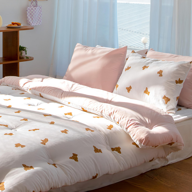yesbedding 韓國製 Lover Bear 柔軟寢具薄被, 粉紅色