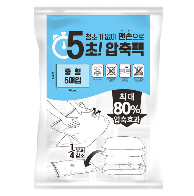 LIV MOM 免吸塵器 5秒徒手衣物用壓縮袋, 1組, 5入