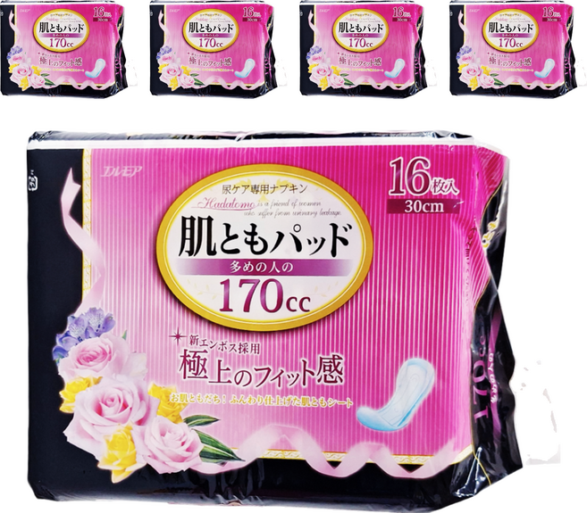 ELLEMOI 女用 日本一番 失禁棉墊 多量型 170cc, 30cm, 16片, 5包