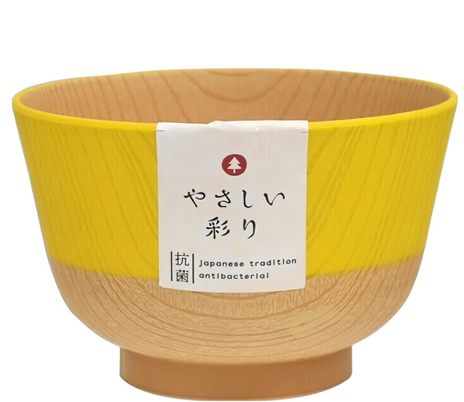 木紋抗菌輕便湯碗 日本製, 黃色, 1個