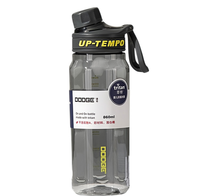 DODGE 道奇 Tritan 運動透明水壺, 灰色, 860ml, 1個