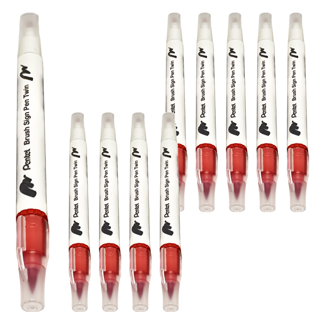 Pentel 飛龍文具 雙頭柔繪筆 SESW30C-T102 紅色 10支, 1色, 1盒