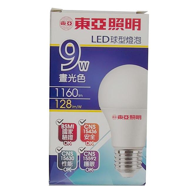 TOA 東亞照明 LED球型燈泡 9W, 晝光色(6500K), 12個