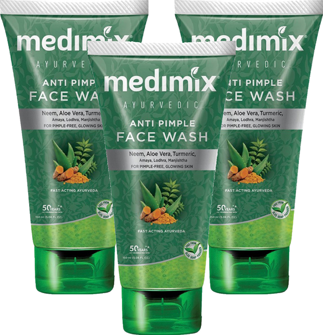 Medimix 阿育吠陀草本抗痘洗面乳 含蘆薈、薑黃 不含皂鹼、介面活性劑、防腐劑, 150ml, 3條