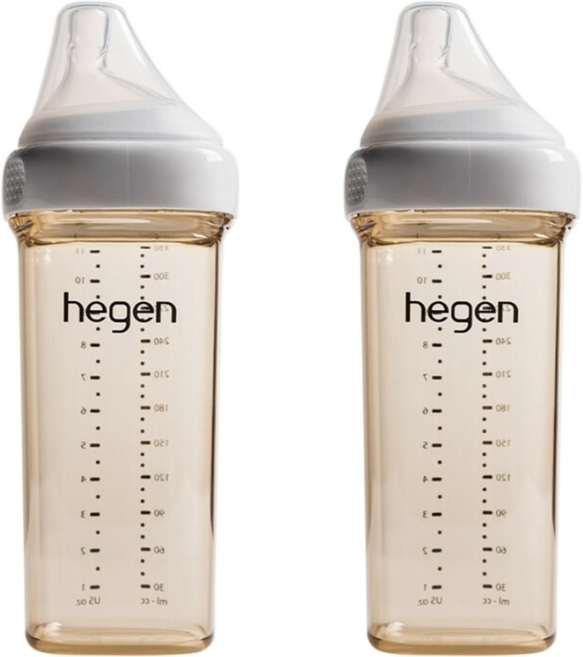 hegen 金色奇蹟 PPSU 多功能方圓型寬口奶瓶, 白透明色, 330ml, 2個