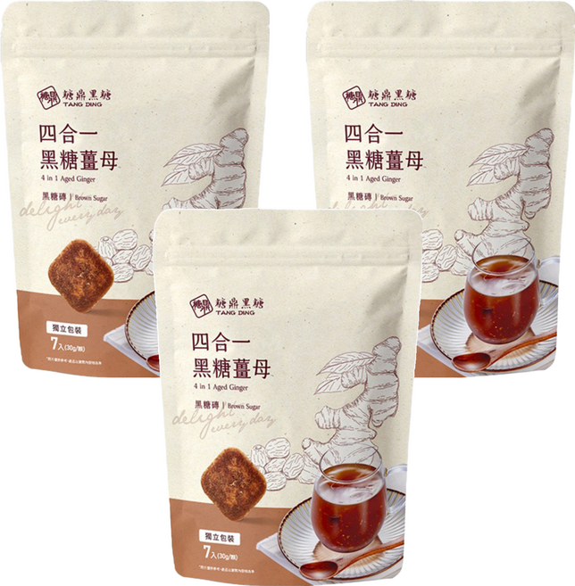 糖鼎 四合一黑糖薑母茶, 30g, 7包, 3袋