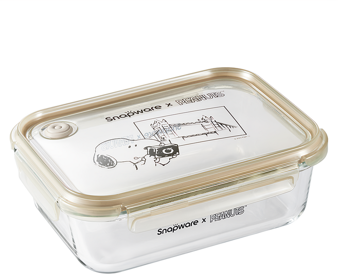 Corelle Brands 康寧餐具 Snapware SNOOPY 耐熱玻璃保鮮盒 1540ml, 復刻黑白, 1個