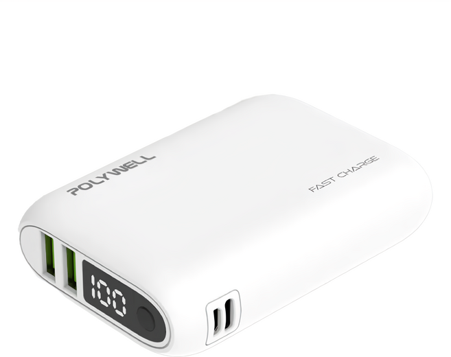 POLYWELL 寶利威爾 行動電源 10000mAh 雙USB + Type-C, PW15-T16-A003, 白色