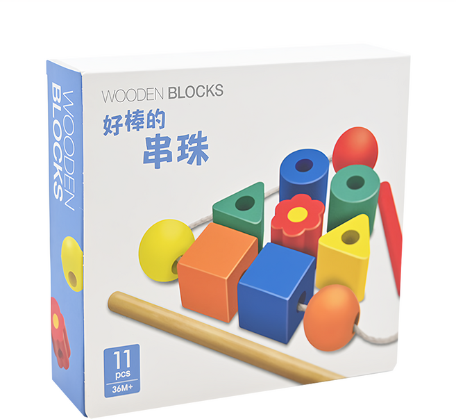 上人文化 串珠 原木積木玩具 11件組 36M+, 8歲以上, 1盒