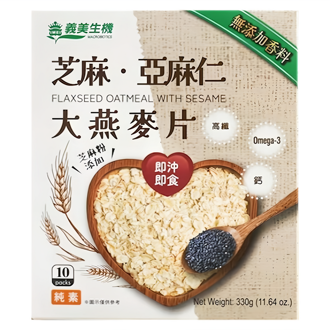 義美生機 芝麻亞麻仁大燕麥片 10包, 1盒, 330g