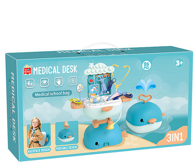 PLAYFUL TOYS 頑玩具 醫生背包組, 1組, 醫生主圖鯨魚背包 藍色