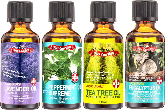 Ausgarden 澳維花園 精油 薰衣草 + 薄荷 + 尤加利 + 茶樹, 50ml, 4瓶