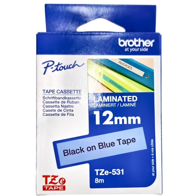 brother 兄弟牌 護貝帶 12mm, 藍底黑字, 8m, 1個